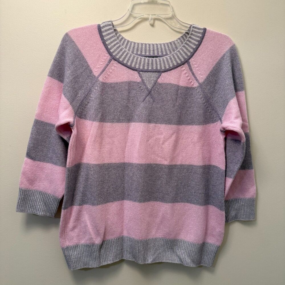 J.Crew Collection Pink Gray Striped Cashmere Plaited Sweater M